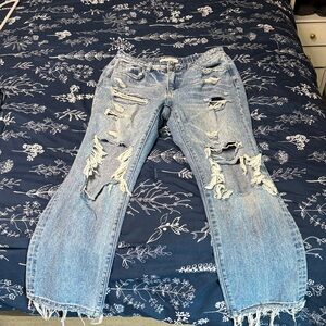 SOLD. Flying Monkey Light Blue Distressed Flare Jeans